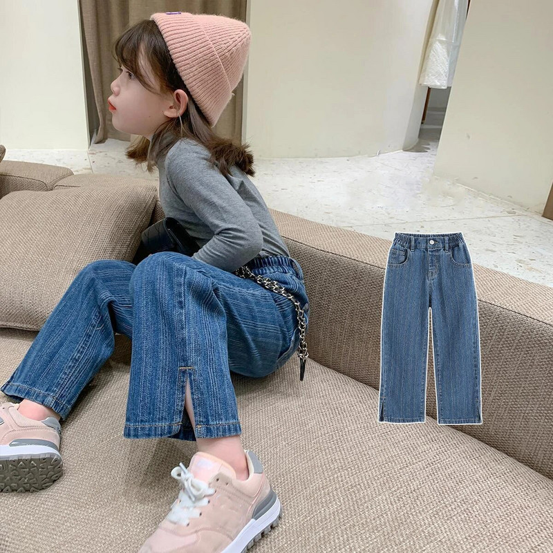 Meiteņu Bikses Pavasaris Rudens Jauns Trends Baby Kids Bērnu Džinsi Eiropas un Amerikas stila Modes dalītas platas bikses