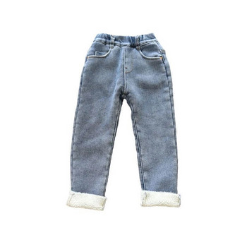 Бебешки зимни дънки за деца от 2-13 години Детски дебели кадифени топли дънкови панталони за момичета Тънки клинове Детски сини поларени панталони
