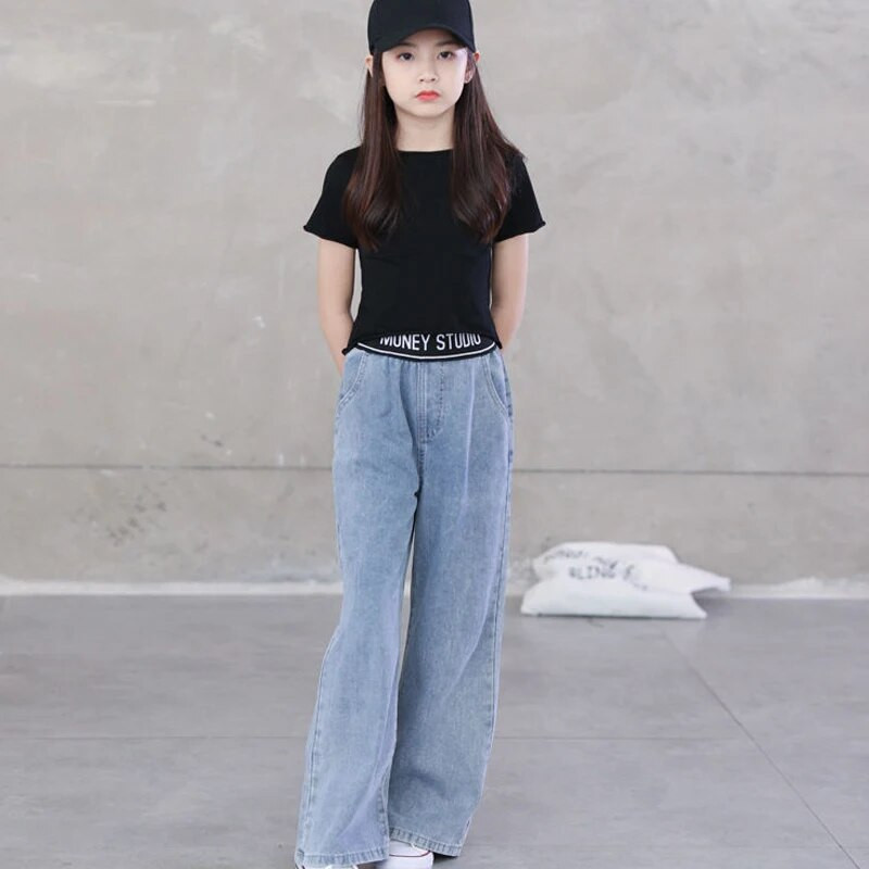 Bērnu Meiteņu Džinsi Pavasara Rudens Džinss Mazulim Meiteņu Platas Džinsi Bērnu Apģērbs Garas Bikses Pusaudžu Meiteņu Apģērbs