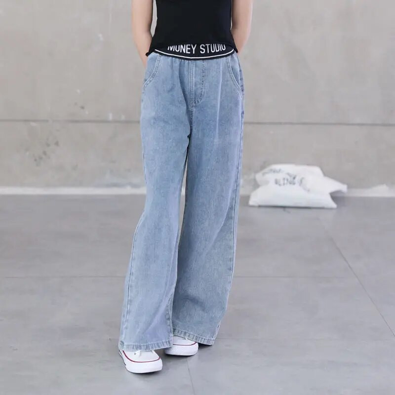 Bērnu Meiteņu Džinsi Pavasara Rudens Džinss Mazulim Meiteņu Platas Džinsi Bērnu Apģērbs Garas Bikses Pusaudžu Meiteņu Apģērbs