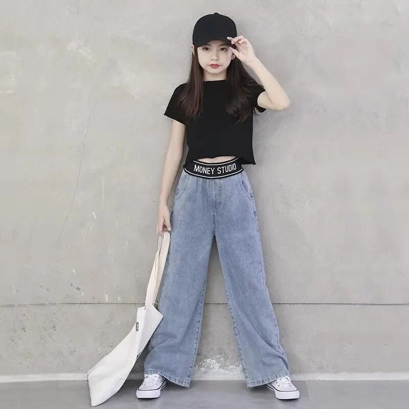 Bērnu Meiteņu Džinsi Pavasara Rudens Džinss Mazulim Meiteņu Platas Džinsi Bērnu Apģērbs Garas Bikses Pusaudžu Meiteņu Apģērbs