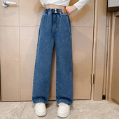 Meiteņu džinsi maisa, taisna kāja plata kāja bērnu bikses elastīga jostasvieta modes tendence 2023 rudens jaunums