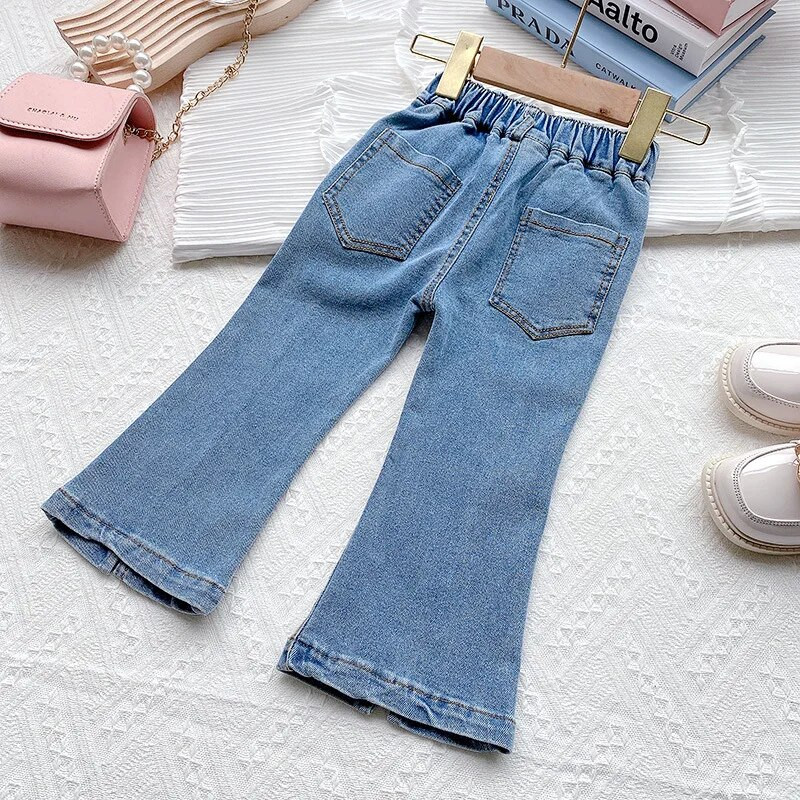 Vaikiškos mados džinsai kelnės 2023 m. rudenį Nauji produktai Mergaičių Retro laisvalaikio kelnės Little Girl Party Street Style Pure Cotton Jeans