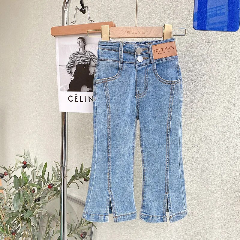 Vaikiškos mados džinsai kelnės 2023 m. rudenį Nauji produktai Mergaičių Retro laisvalaikio kelnės Little Girl Party Street Style Pure Cotton Jeans