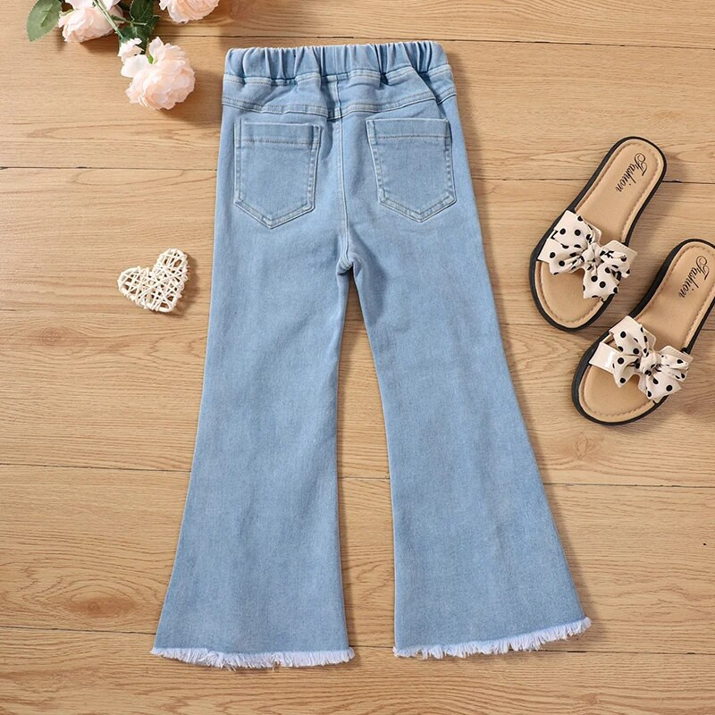 Meiteņu bikses 2023. gada pavasarī un rudenī, jauni, korejiešu elastīgi elastīgi džinsi bērniem