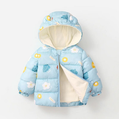 Jaunas jakas ar kapuci meitenēm ziemas karikatūras apdrukas mēteļi rāvējslēdzēja jaka bērniem biezi silti apģērbi mēteļi zēnu virsdrēbes