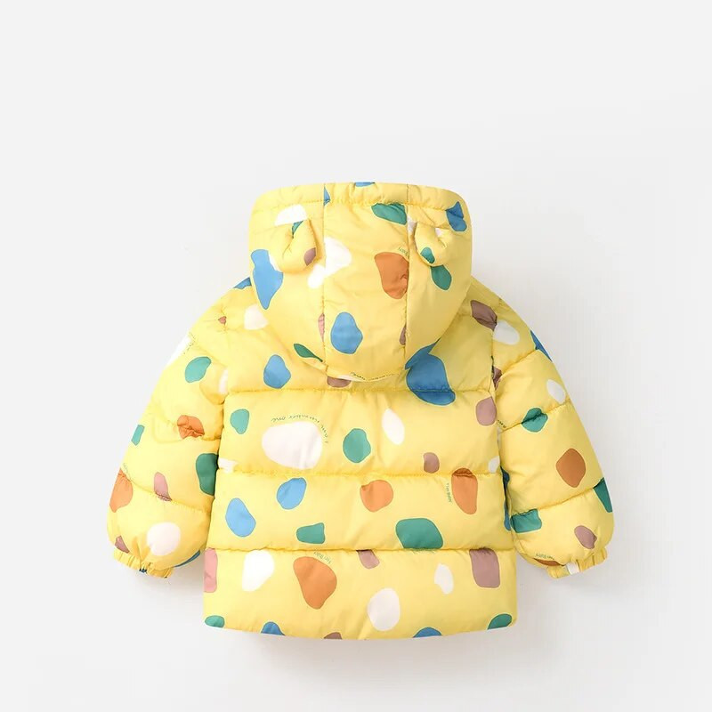 Jaunas jakas ar kapuci meitenēm ziemas karikatūras apdrukas mēteļi rāvējslēdzēja jaka bērniem biezi silti apģērbi mēteļi zēnu virsdrēbes