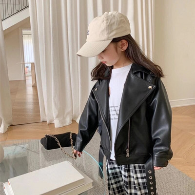 Meiteņu jaka Baby Princess Solid ar pilnām piedurknēm rāvējslēdzējs Ādas augšējā jaka bērnu modes rudens meiteņu mētelis ārdrēbju pogas 2-7 g