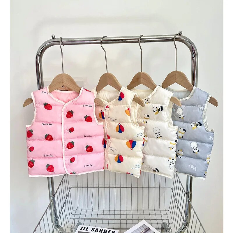 2022. g. Jaunas bērnu vestes, siltas vestes, rudens mazuļi, zēni, meitenes, apdrukātas veste bērniem, bez piedurknēm, kokvilnas jaka mēteļi 2–6 gadiem