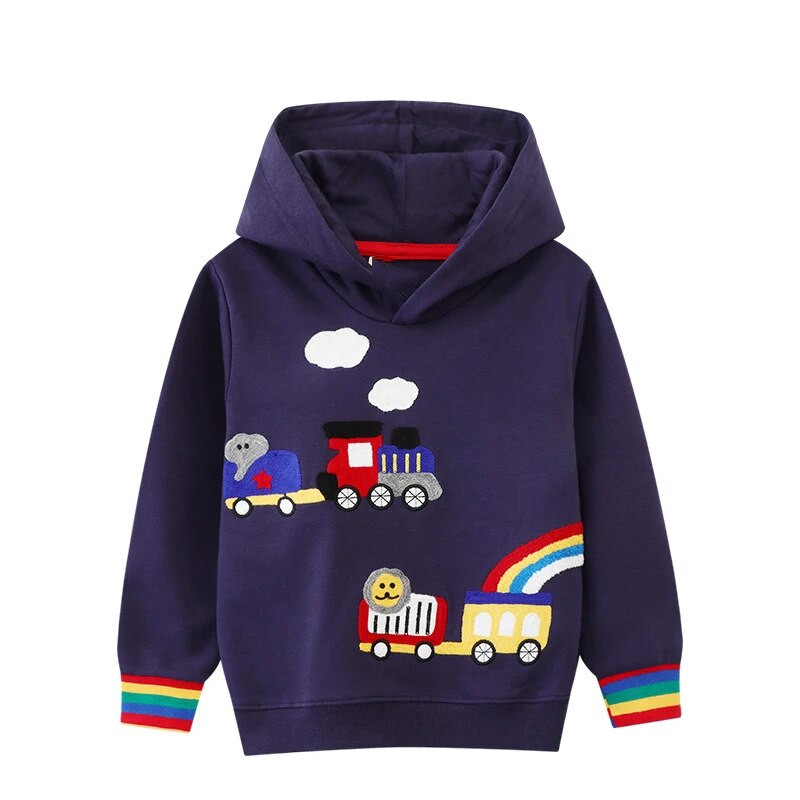 SAILEROAD Jesenska nova odjeća za dječake Pamučna gornja odjeća Crtani Rainbow Train Dječje majice s kapuljačom za malu djecu Dukserice s kapuljačom