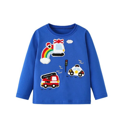 Jumping Meters 2-7T Тениски за момчета Автомобили Бродерия Горещи продавани Детски дрехи с дълъг ръкав Есенни пролетни блузи