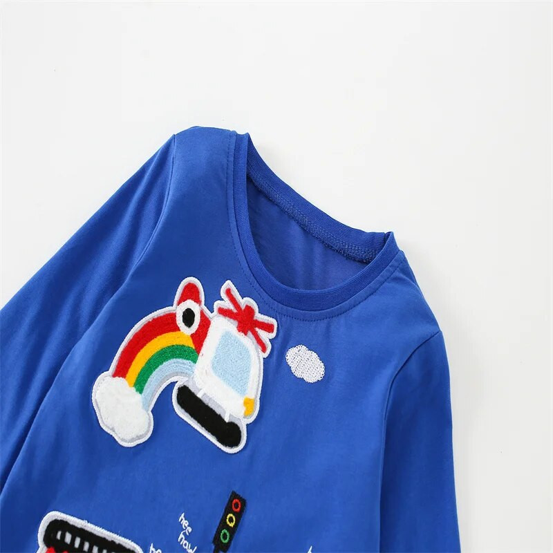 Jumping Meters 2-7T Zēni T krekli Automašīnas Izšuvumi Karsti Pārdodu Bērnu Apģērbi Garām piedurknēm Rudens pavasara blūzes