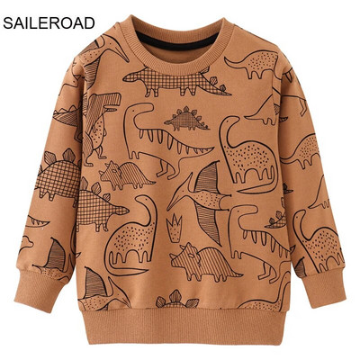 SAILEROAD Tavaszi új fiúk 2-7 éves korig Ruhák Pamut Felsőruházat Rajzfilm Dinoszaurusz Baba Felsők Lányok Gyerekek Tipegő Pulcsi Pulóverek