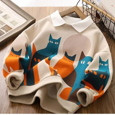 Fiúk rajzfilm pulóverek 2023 Új, nagy gyerekgallér Sport felsők hosszú ujjú pulóverek gyerekeknek tavasz ősz 6 8 10 12 14 év