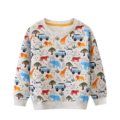 Jumping Meters Zīdaiņu džemperi ar garām piedurknēm 2-7T Bērnu apģērbiem Karsti Pārdodu dinozauru aplikācijas Zēnu meiteņu krekli Topi