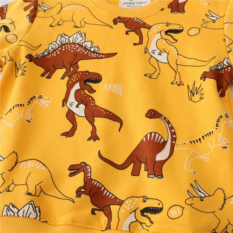 Jumping Meters Zīdaiņu džemperi ar garām piedurknēm 2-7T Bērnu apģērbiem Karsti Pārdodu dinozauru aplikācijas Zēnu meiteņu krekli Topi