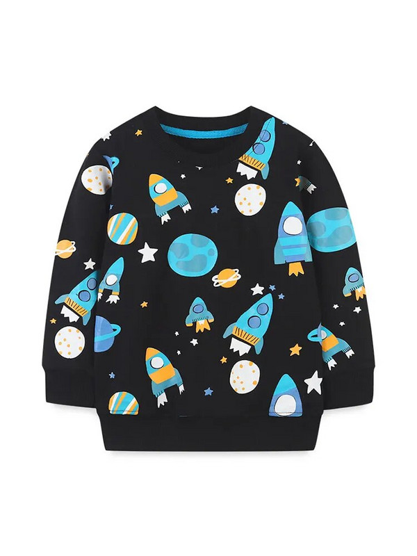 Őszi fiú hosszú ujjú gyerek pulóver tavaszi gyerek tréningruha fiú pulóver rakéta mintás fiú sport pulóver