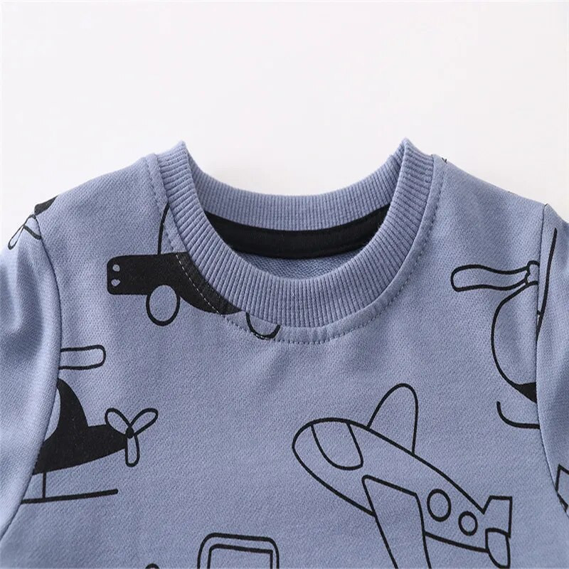 Lēcieni Metri Jaunums Karikatūra Zēnu Džemperi Rudens Pavasaris Bērnu Apģērbs Garām piedurknēm Lidmašīnas Automašīnas Apdrukas Krekli