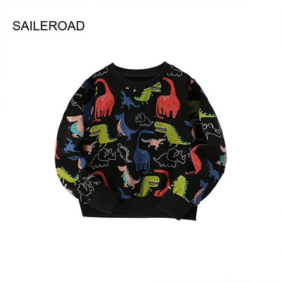 SAILEROAD Pavasara jauni zēni 2–7 gadi Apģērbi Kokvilnas Virsdrēbes Karikatūra Dinozauri Bērnu Topi Meitenēm Bērniem Mazu bērnu kapucis Džemperi
