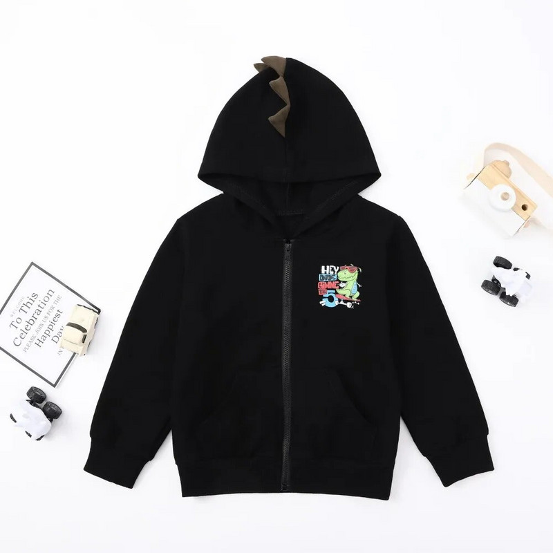 Laste poiste dinosauruste jope sügiseks pikkade varrukatega ja kapuutsiga, soe ja stiilne sügisene laste kampsun 1-6 aastat