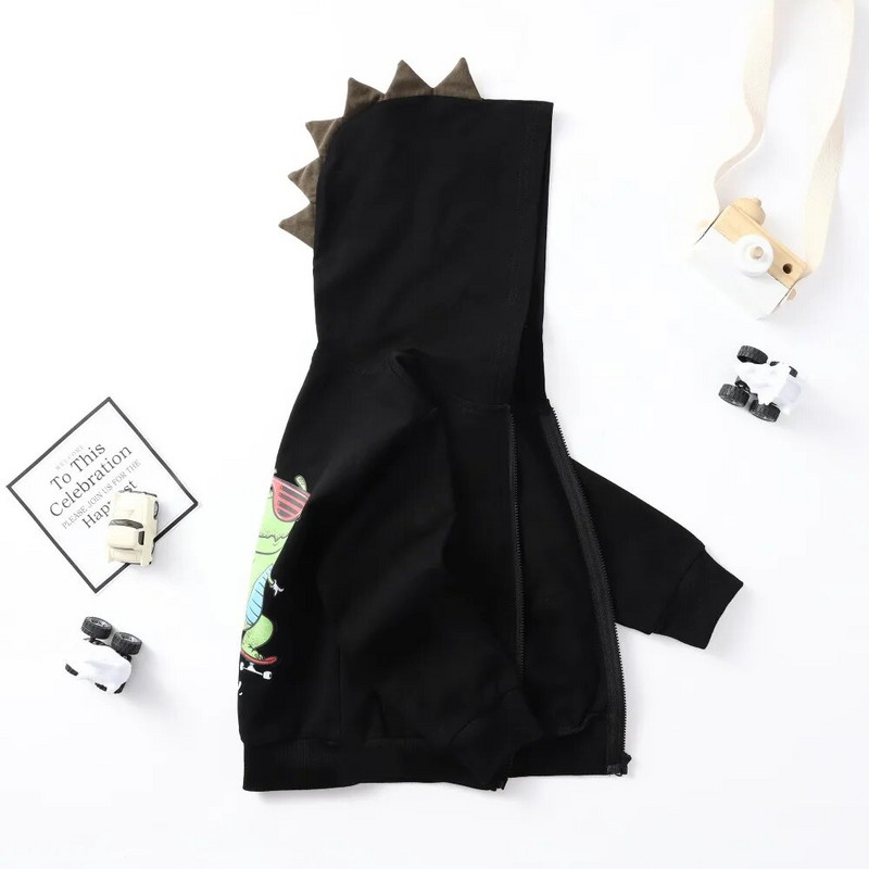 Laste poiste dinosauruste jope sügiseks pikkade varrukatega ja kapuutsiga, soe ja stiilne sügisene laste kampsun 1-6 aastat