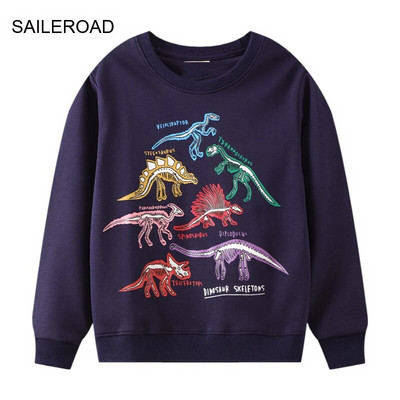 SAILEROAD 2022 Φθινόπωρο για αγόρια 2-7 ετών Ρούχα βαμβακερά εξωτερικά ενδύματα κινουμένων σχεδίων Dinosaur Baby μπλουζάκια Παιδικά μπλουζάκια με κουκούλα για νήπια