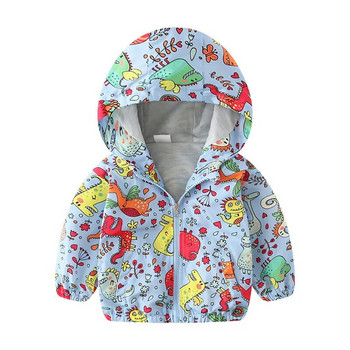 TUONXYE 2-7 ετών Φθινοπωρινό παιδικό μπουφάν Παιδικό παλτό με κουκούλα για αγόρια Εξωτερικά ρούχα Ανοιξιάτικο αντιανεμικό μικρό παιδί Χαριτωμένος δεινόσαυρος