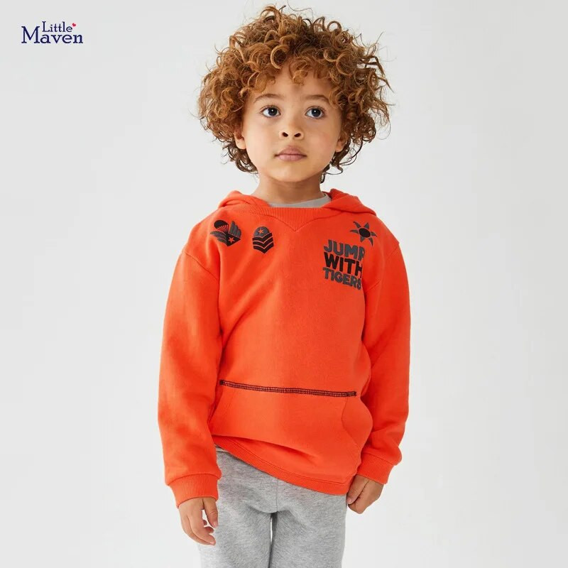 Little maven 2023. gada rudens un ziemas mazuļu zēni, jauni modes topi, kokvilnas džemperis ar kapuci, flīsa džemperis bērniem no 2 līdz 7 g.