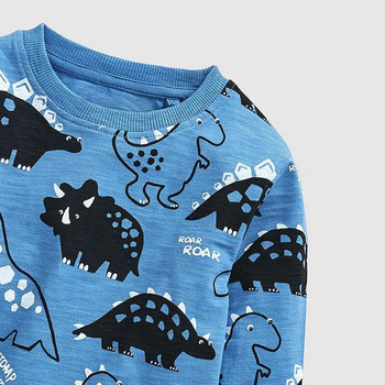 Нов есенен памучен детски свободен ежедневен суитшърт Бебешки пуловери за момчета и момичета, тийнейджърски детски щампи на динозаври Горнища с долнища