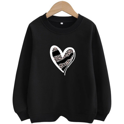 Ikdienas mīlestības džemperis ar apaļu apkakli meitenēm koledžas stila modes daudzpusīgs džemperis bērniem ar apaļu kaklu