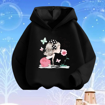 Rozā sirds ziedu apdrukas kapuces meitenēm ar garām piedurknēm džemperis, brīvs džemperis pavasara rudens kokvilnas pamata modes apģērbi