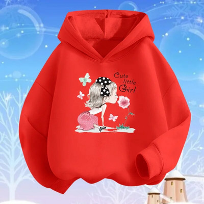 Rozā sirds ziedu apdrukas kapuces meitenēm ar garām piedurknēm džemperis, brīvs džemperis pavasara rudens kokvilnas pamata modes apģērbi