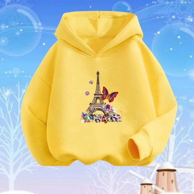 Rozā sirds ziedu apdrukas kapuces meitenēm ar garām piedurknēm džemperis, brīvs džemperis pavasara rudens kokvilnas pamata modes apģērbi