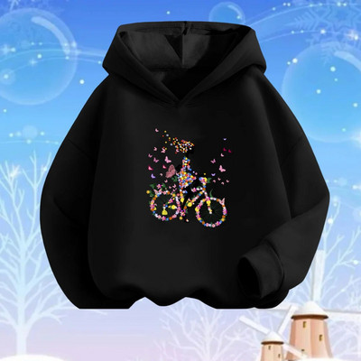 Rozā sirds ziedu apdrukas kapuces meitenēm ar garām piedurknēm džemperis, brīvs džemperis pavasara rudens kokvilnas pamata modes apģērbi