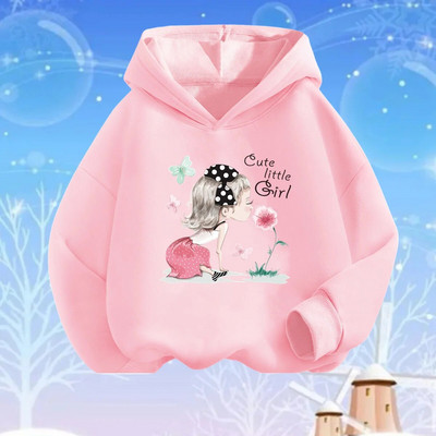 Rozā sirds ziedu apdrukas kapuces meitenēm ar garām piedurknēm džemperis, brīvs džemperis pavasara rudens kokvilnas pamata modes apģērbi