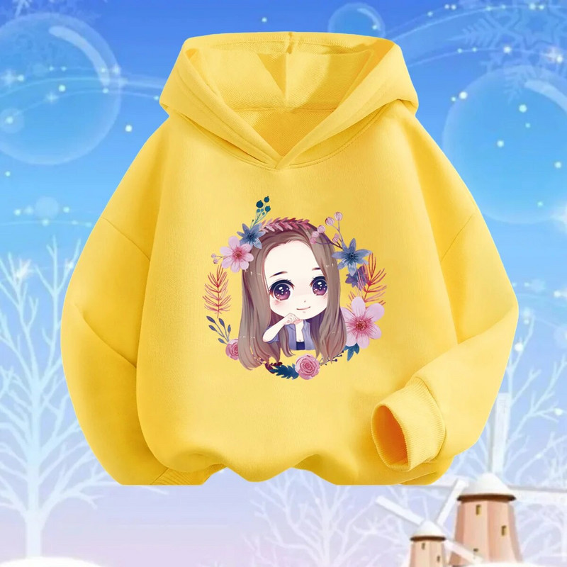 Rozā sirds ziedu apdrukas kapuces meitenēm ar garām piedurknēm džemperis, brīvs džemperis pavasara rudens kokvilnas pamata modes apģērbi