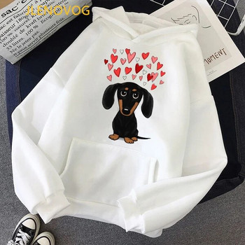 Χαριτωμένο Dachshund Dog Love Cartoon Print Plus Size Hoodie Γυναικείες φούτερ Harajuku Kawaii Χειμερινά ζεστά γυναικεία πουλόβερ Streetwear