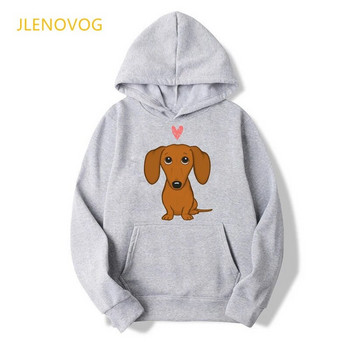 Χαριτωμένο Dachshund Dog Love Cartoon Print Plus Size Hoodie Γυναικείες φούτερ Harajuku Kawaii Χειμερινά ζεστά γυναικεία πουλόβερ Streetwear