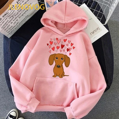 Aranyos tacskó kutya szerelmes rajzfilmnyomat nagy méretű kapucnis női pulóverek Harajuku Kawaii téli meleg női pulóver utcai viselet