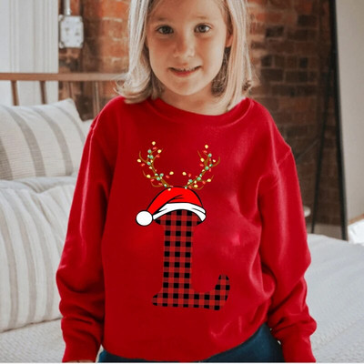 Ziemassvētku apdruka 26 Ziemassvētku pleds Alfabēts Ziemassvētku alus ar cepuri 2022 Jauns bērnu apģērbs Vienkrāsu kapuces Džemperi