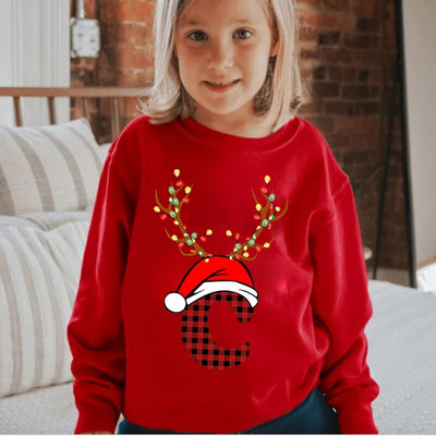 Ziemassvētku apdruka 26 Ziemassvētku pleds Alfabēts Ziemassvētku alus ar cepuri 2022 Jauns bērnu apģērbs Vienkrāsu kapuces Džemperi