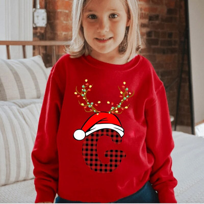 Ziemassvētku apdruka 26 Ziemassvētku pleds Alfabēts Ziemassvētku alus ar cepuri 2022 Jauns bērnu apģērbs Vienkrāsu kapuces Džemperi