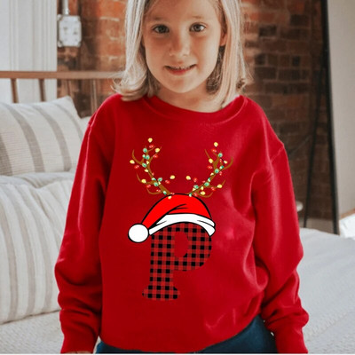 Ziemassvētku apdruka 26 Ziemassvētku pleds Alfabēts Ziemassvētku alus ar cepuri 2022 Jauns bērnu apģērbs Vienkrāsu kapuces Džemperi