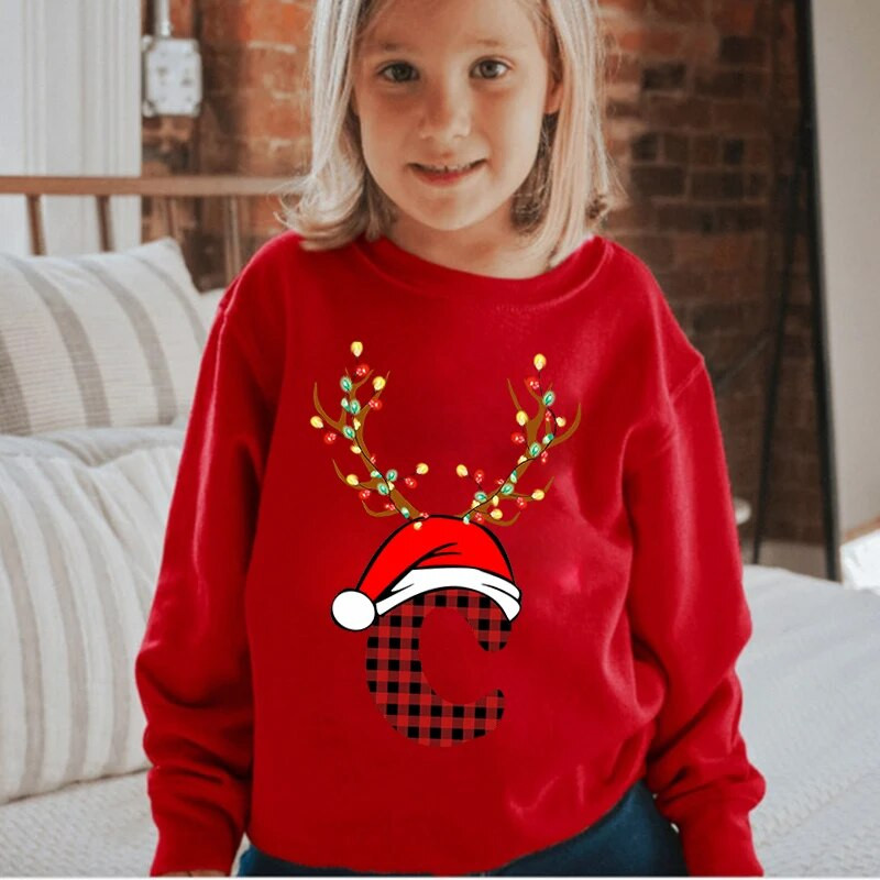 Ziemassvētku apdruka 26 Ziemassvētku pleds Alfabēts Ziemassvētku alus ar cepuri 2022 Jauns bērnu apģērbs Vienkrāsu kapuces Džemperi