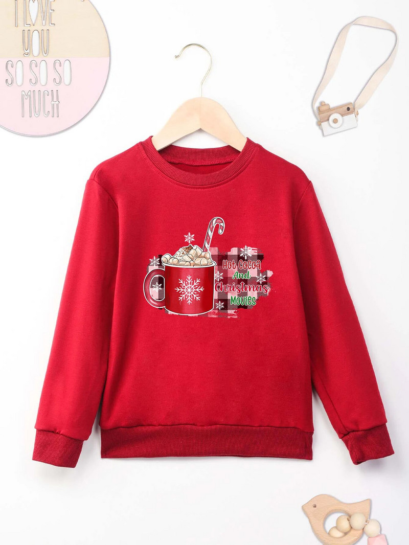 Ziemassvētku dzērienu apdrukas džemperis Forša džempera apdruka New Seasons Unisex garām piedurknēm Ērts Ziemassvētku stils