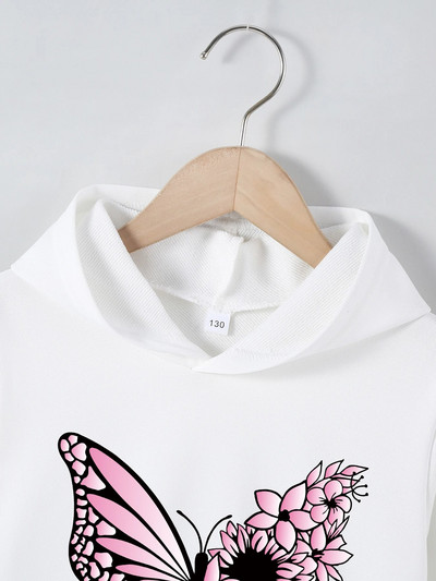 Rudens džemperis ar kapuci Toddler Meiteņu Apģērbi Kapucis Džemperis Ar tauriņu rakstu Top meitenēm Rudens ziemas kapuci jaka Costum4-12Y