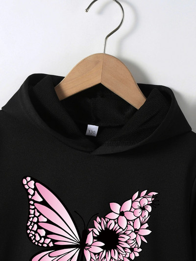 Rudens džemperis ar kapuci Toddler Meiteņu Apģērbi Kapucis Džemperis Ar tauriņu rakstu Top meitenēm Rudens ziemas kapuci jaka Costum4-12Y