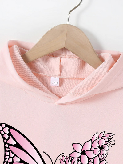 Rudens džemperis ar kapuci Toddler Meiteņu Apģērbi Kapucis Džemperis Ar tauriņu rakstu Top meitenēm Rudens ziemas kapuci jaka Costum4-12Y