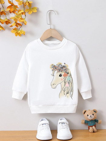 Κοριτσίστικο πουλόβερ με στρογγυλή λαιμόκοψη, μακρυμάνικο μπλουζάκι από φλις φθινοπώρου και χειμώνα, κοριτσίστικα ρούχα με στάμπα κινουμένων σχεδίων ζεστά και καθημερινά