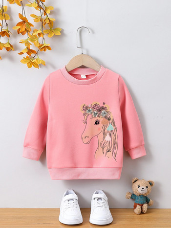 Κοριτσίστικο πουλόβερ με στρογγυλή λαιμόκοψη, μακρυμάνικο μπλουζάκι από φλις φθινοπώρου και χειμώνα, κοριτσίστικα ρούχα με στάμπα κινουμένων σχεδίων ζεστά και καθημερινά